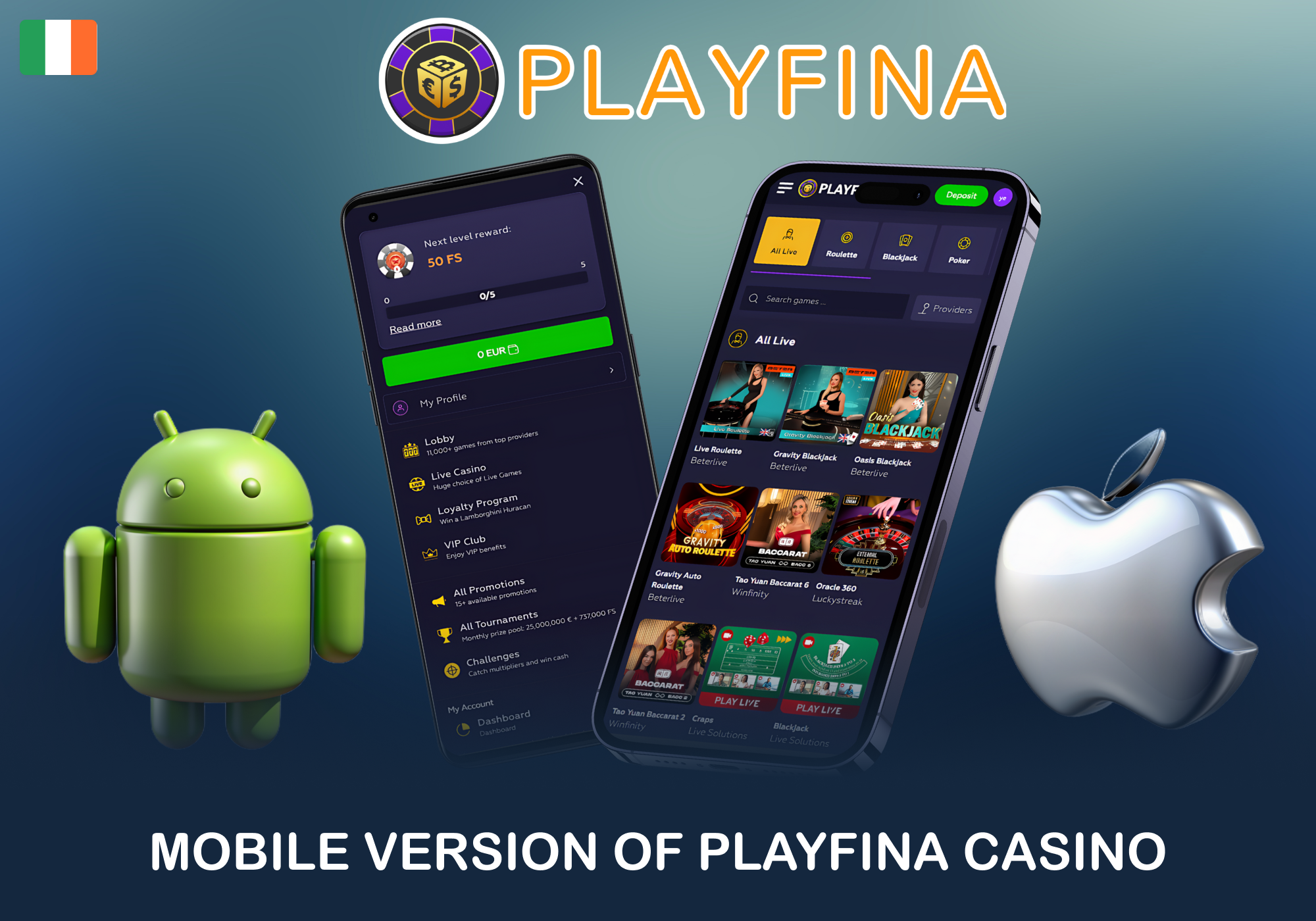 Mobile version of Playfina Casino for players from Ireland